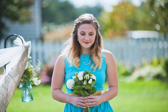 bright blue and yellow bridesmaids dresses
