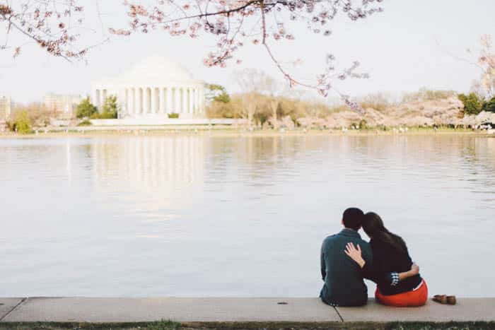 offbeat fun DC engagement pictures cherry blossoms