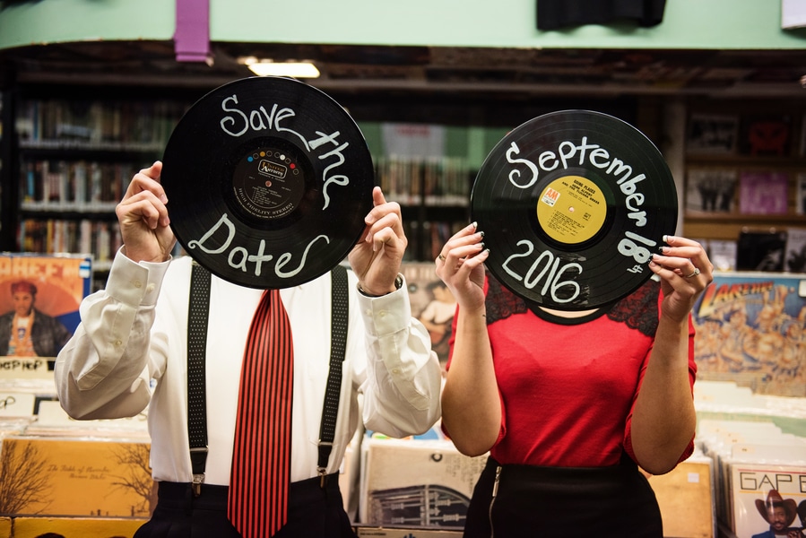 pin up 1950s inspired maryland record store engagement pictures (5)